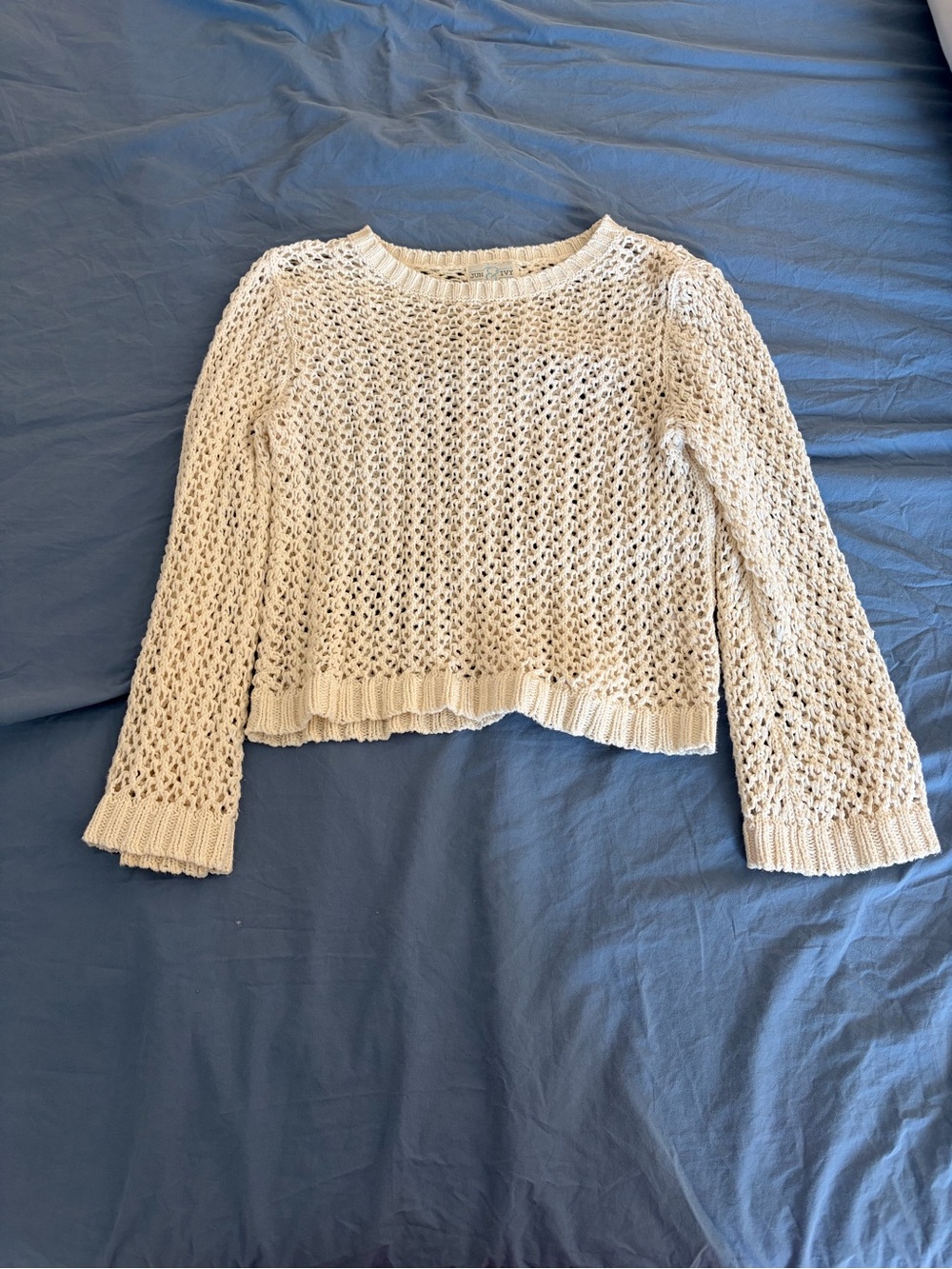Cream Open Weave Crewneck Sweater